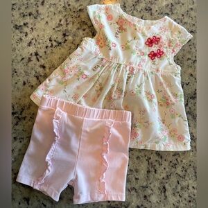 Floral Babydoll top with Pink Shorts ruffled shorts size 12-18 mo